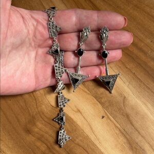 Vintage Black and Silver Triangle Earrings